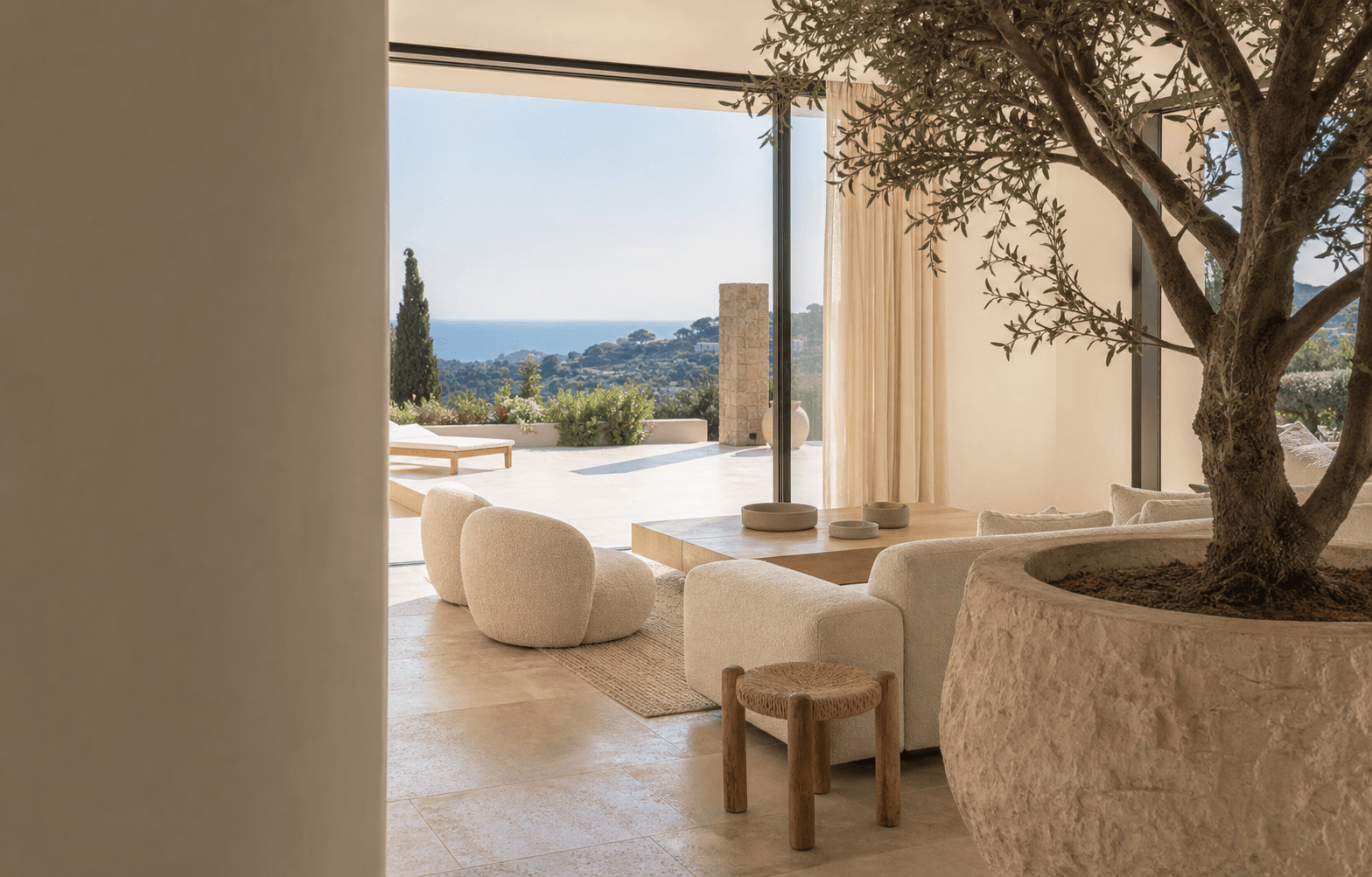 A sunlit Mediterranean villa interior overlooking the Costa del Sol